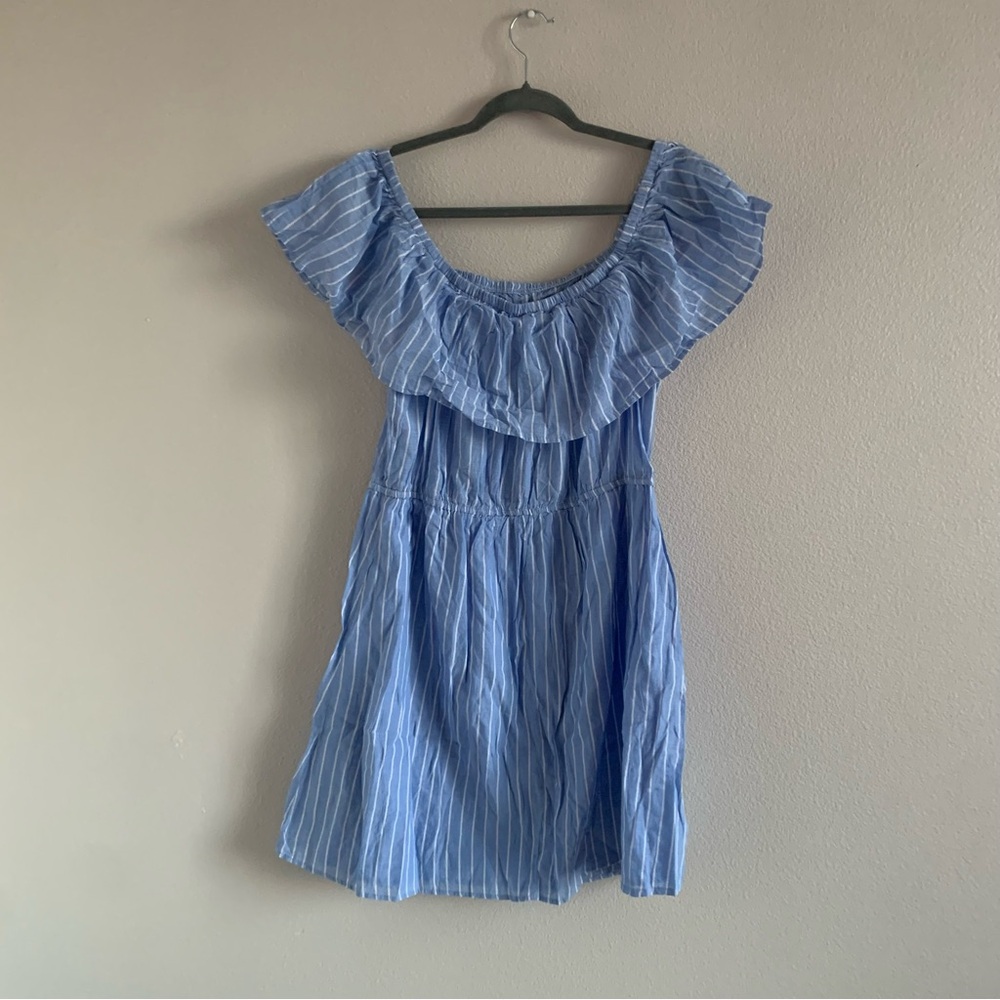 Blue Ruffled Off-the-Shoulder Sundress - Picture 5 of 7